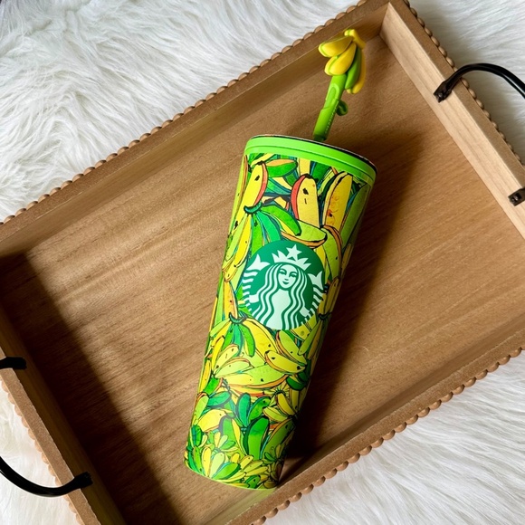 Starbucks x Farm Rio Yellow/Green Tropical Banana Tumbler with Straw Topper 24oz - Picture 8 of 11